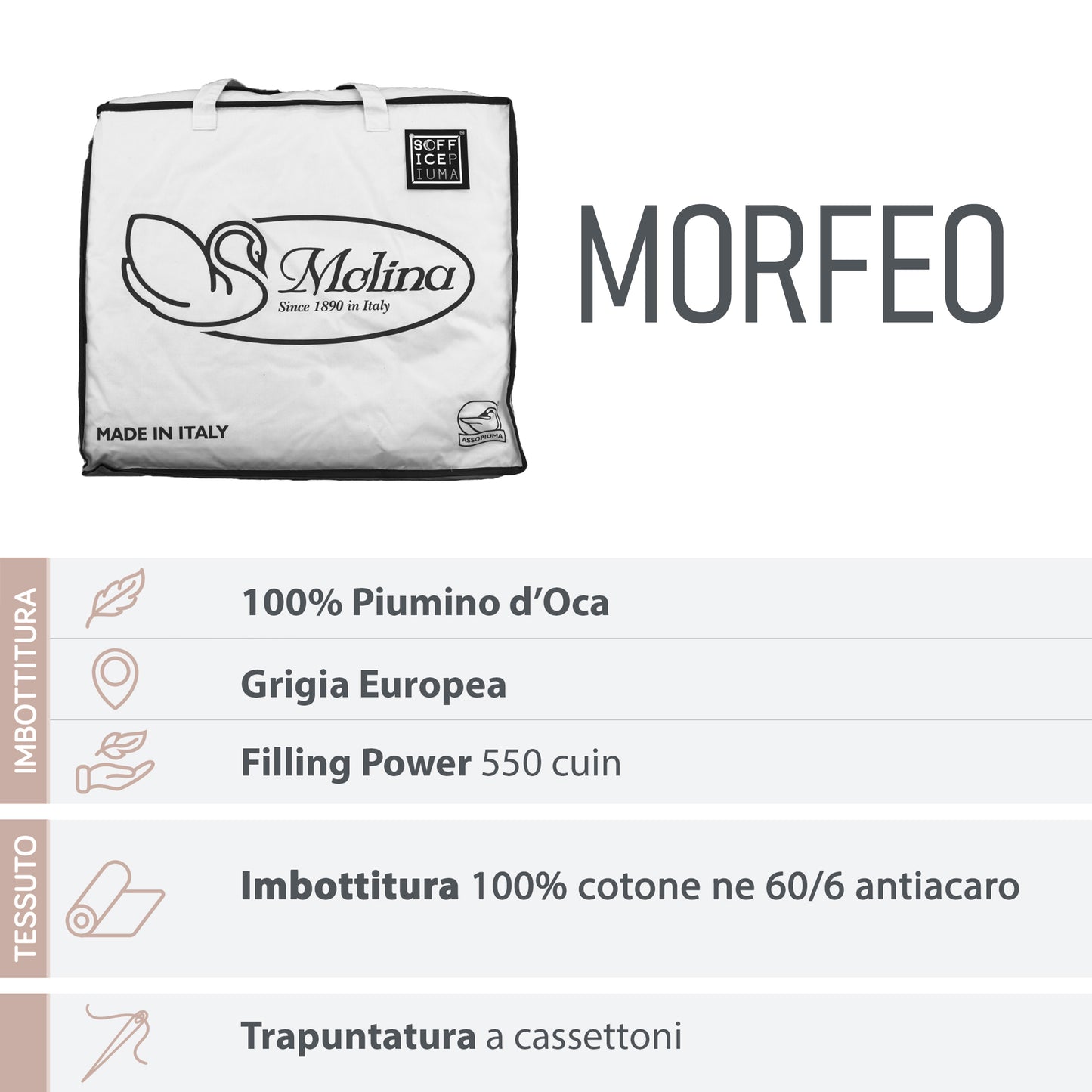 SOFFICEPIUMA®by MOLINA Piumino d'oca art. MORFEO