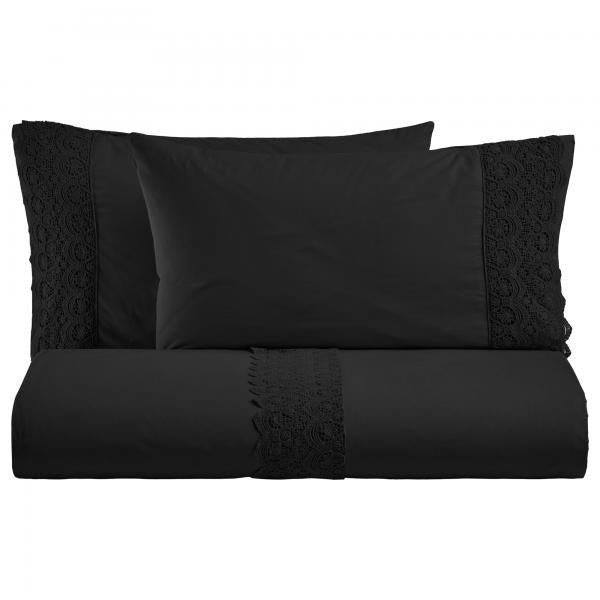 BiancoPerla COMPLETO LETTO in cotone Stone Washed con balza in macramè art. CANASTRA