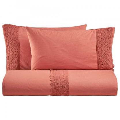 BiancoPerla PARURE COPRIPIUMINO in cotone Stone Washed con balza in macramè art. CANASTRA