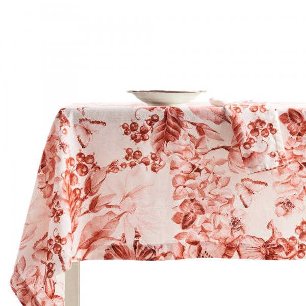 BIANCOPERLA Tovaglia in puro LINO con stampa monocromatica disegno floreale grande art. DELIA