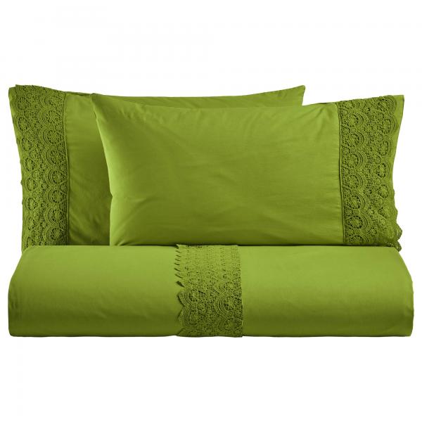BiancoPerla COMPLETO LETTO in cotone Stone Washed con balza in macramè art. CANASTRA