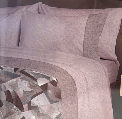 MAE' by Via Roma 60 Completo Letto Piazza e Mezzo  Flanella di puro cotone percalle art. CAOS col. Prugna