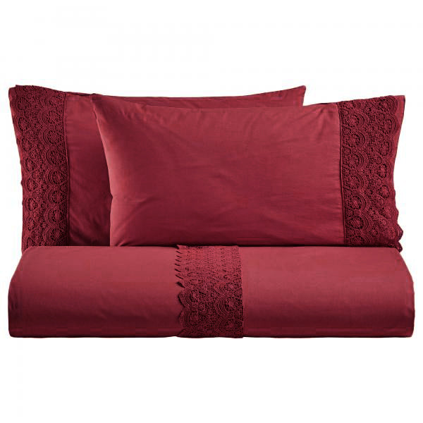 BiancoPerla PARURE COPRIPIUMINO in cotone Stone Washed con balza in macramè art. CANASTRA