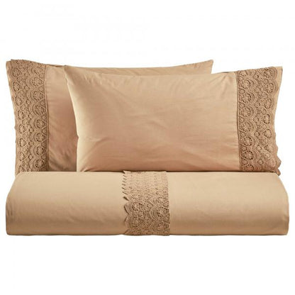 BiancoPerla PARURE COPRIPIUMINO in cotone Stone Washed con balza in macramè art. CANASTRA