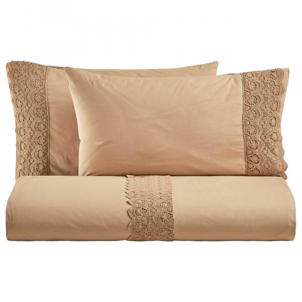 BiancoPerla COMPLETO LETTO in cotone Stone Washed con balza in macramè art. CANASTRA