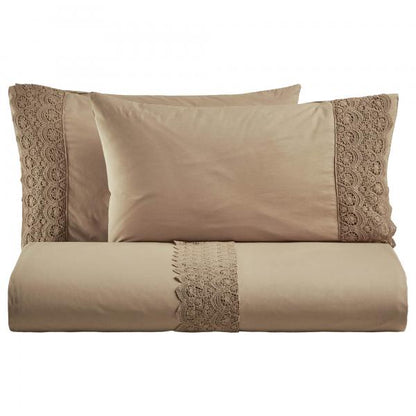 BiancoPerla PARURE COPRIPIUMINO in cotone Stone Washed con balza in macramè art. CANASTRA