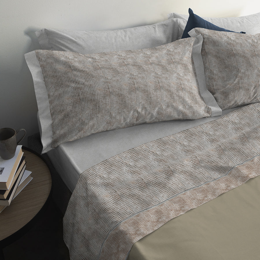 SOFFICEPIUMA® Completo Letto SINGOLO  in FLANELLA SMERIGLIATA  col. BORMIO art. 2307 SQUARES