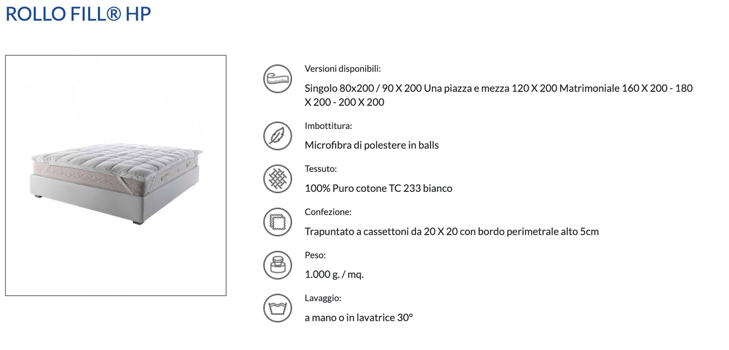 MOLINA  Mattress Topper art. ROLLOFILL Comfort in microfibra di poliestere in boules Polyester Pearls