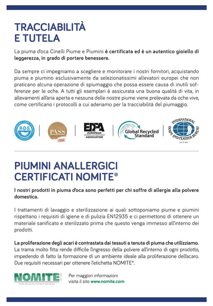 CINELLI piumino letto 100% piumino oca bianca SIBERIANA art. EXCEL