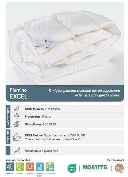 CINELLI piumino letto 100% piumino oca bianca SIBERIANA art. EXCEL