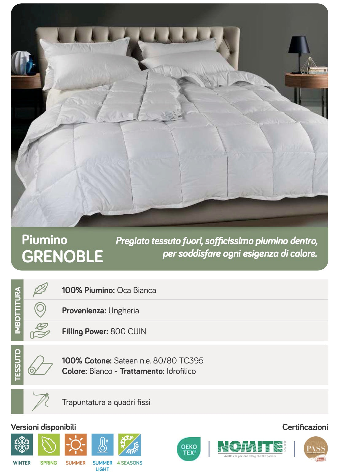 CINELLI piumino letto 100% piumino oca bianca ungherese art. GRENOBLE