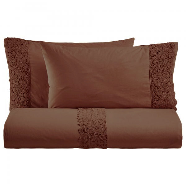 BiancoPerla PARURE COPRIPIUMINO in cotone Stone Washed con balza in macramè art. CANASTRA