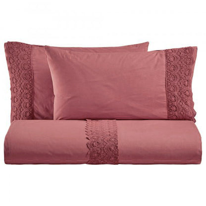 BiancoPerla PARURE COPRIPIUMINO in cotone Stone Washed con balza in macramè art. CANASTRA