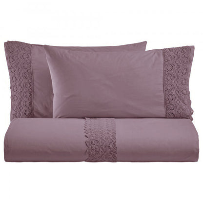 BiancoPerla PARURE COPRIPIUMINO in cotone Stone Washed con balza in macramè art. CANASTRA
