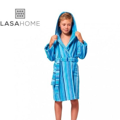 accappatoio da bambino in velluto jacquard con cappuccio rubis blu