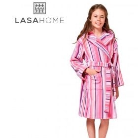 accappatoio da bambino in velluto jacquard con cappuccio rubis rosa