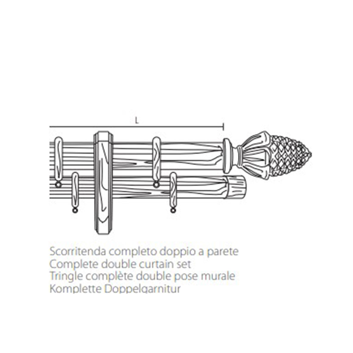 Casa Valentina bastone scorritenda in Legno diam. 50mm con anelli art. SISSI