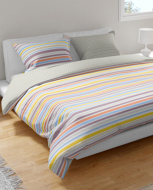 LE VIE DEL COTONE Parure Copripiumino in percalle di cotone SINGOLO collezione Color Trend  art. SUPER STRIPE col. Rainbow