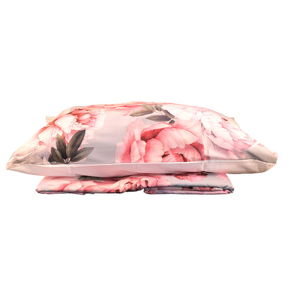 SOFFICEPIUMA® Completo Copripiumino in raso di  cotone double face art. Giardino di Peonie/01