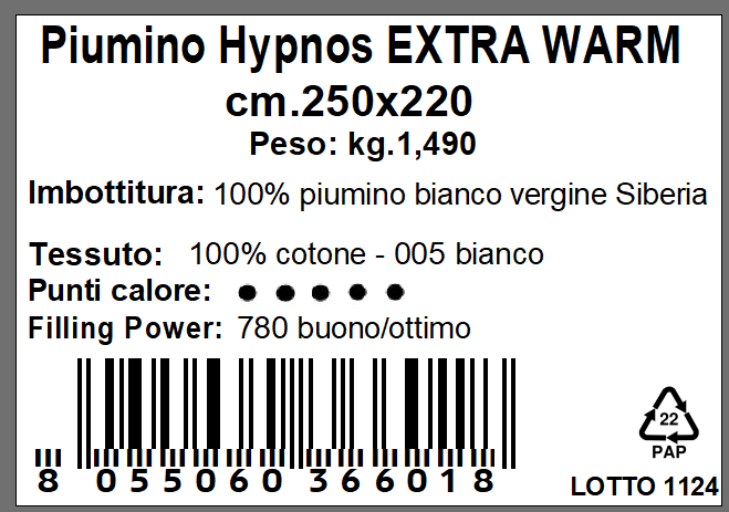 DAUNEX Piumino d'oca 100% piumino WARM 4 punti calore art. HYPNOS