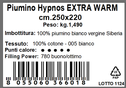 DAUNEX Piumino d'oca 100% piumino WARM 4 punti calore art. HYPNOS