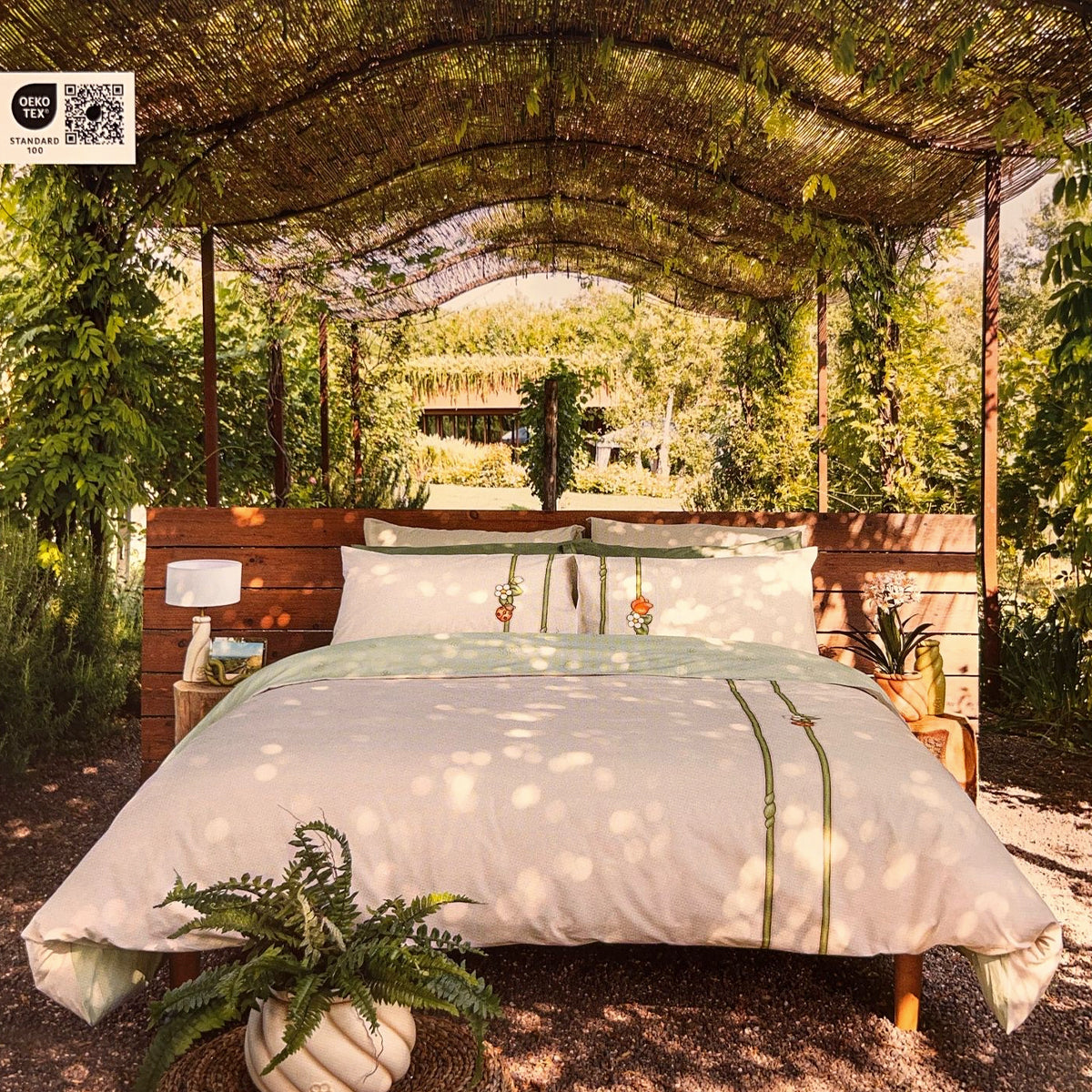 THUN Completo letto Piazza e Mezzo in cotone - Collezione  "Country Bloom" art. COCCINELLA col. Beije / Green