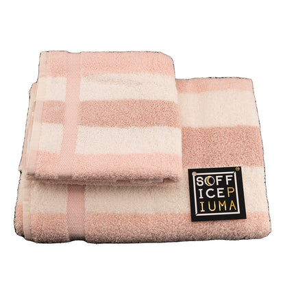 sofficepiuma asciugamani spugna idrofila 100 puro cotone offerta sconto outlet qualita asciugare bagno lavette smeraldo righe grandi rosa