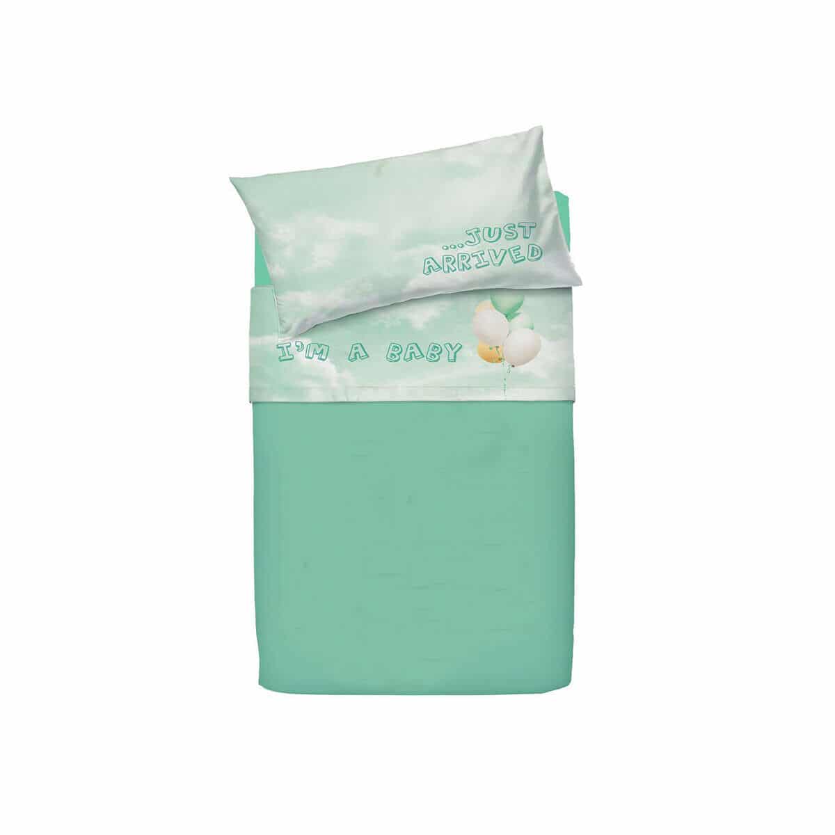 sofficepiuma bassetti completo letto baby little balloon verde1