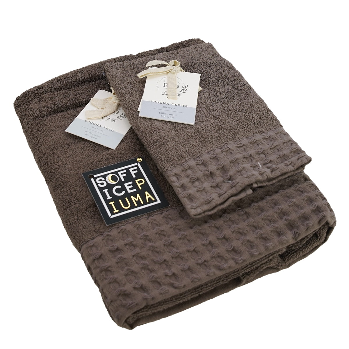 sofficepiuma coppia asciugamani spugna bagno bio label eco green cotone bio 7