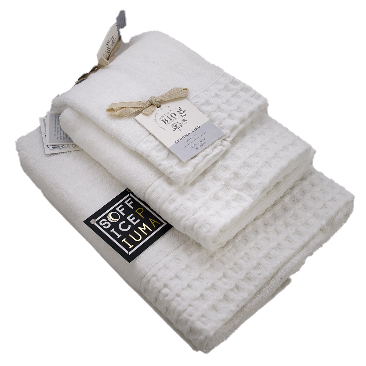 sofficepiuma coppia asciugamani spugna bagno bio label eco green cotone bio 747