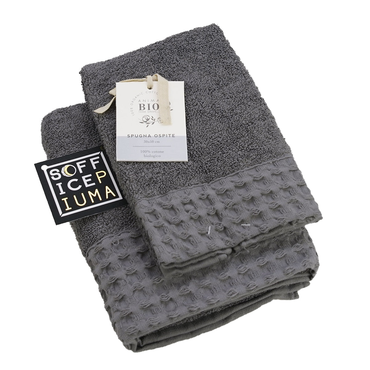 sofficepiuma coppia asciugamani spugna bagno bio label eco green cotone bio