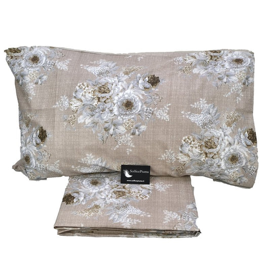 sofficepiuma lenzuola classici fiori rosa beige