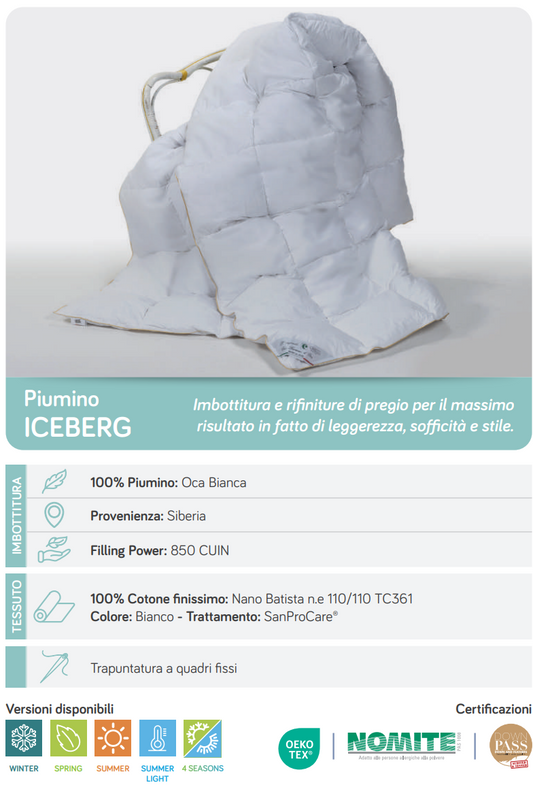 CINELLI piumino letto 100% piumino oca bianca SIBERIANA art. ICEBERG