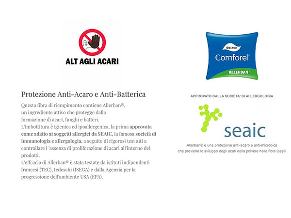 SOFFICEPIUMA®  Topper Comfort "Total Protector" in ALLERBAN  Antiacaro No-Acar ed Antimicotico art. S001