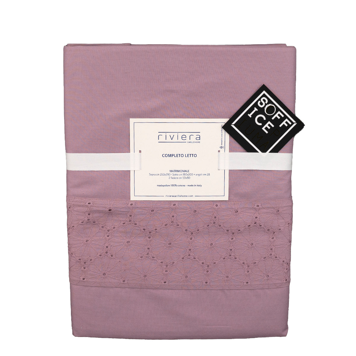 sofficepiuma riviera completo letto lenzuolo matrimoniale fantasia righe naya fronte ricamo macrame 99