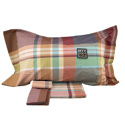 sofficepiuma tessitura randi completo letto lenzuolo copripiumino tartan quadri dakota azzurro 1