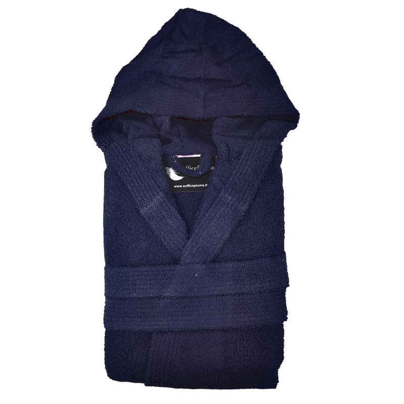 sofficepiuma accappatoio uomo donna cappuccio spugna gabel bassetti caleffi 100 cotone palestra viaggi doccia bagno BLU NAVY