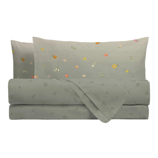 THUN Parure Copripiumino Piazza e Mezzo in cotone - Collezione  "Country" art. FLOWER SAGE col. Green